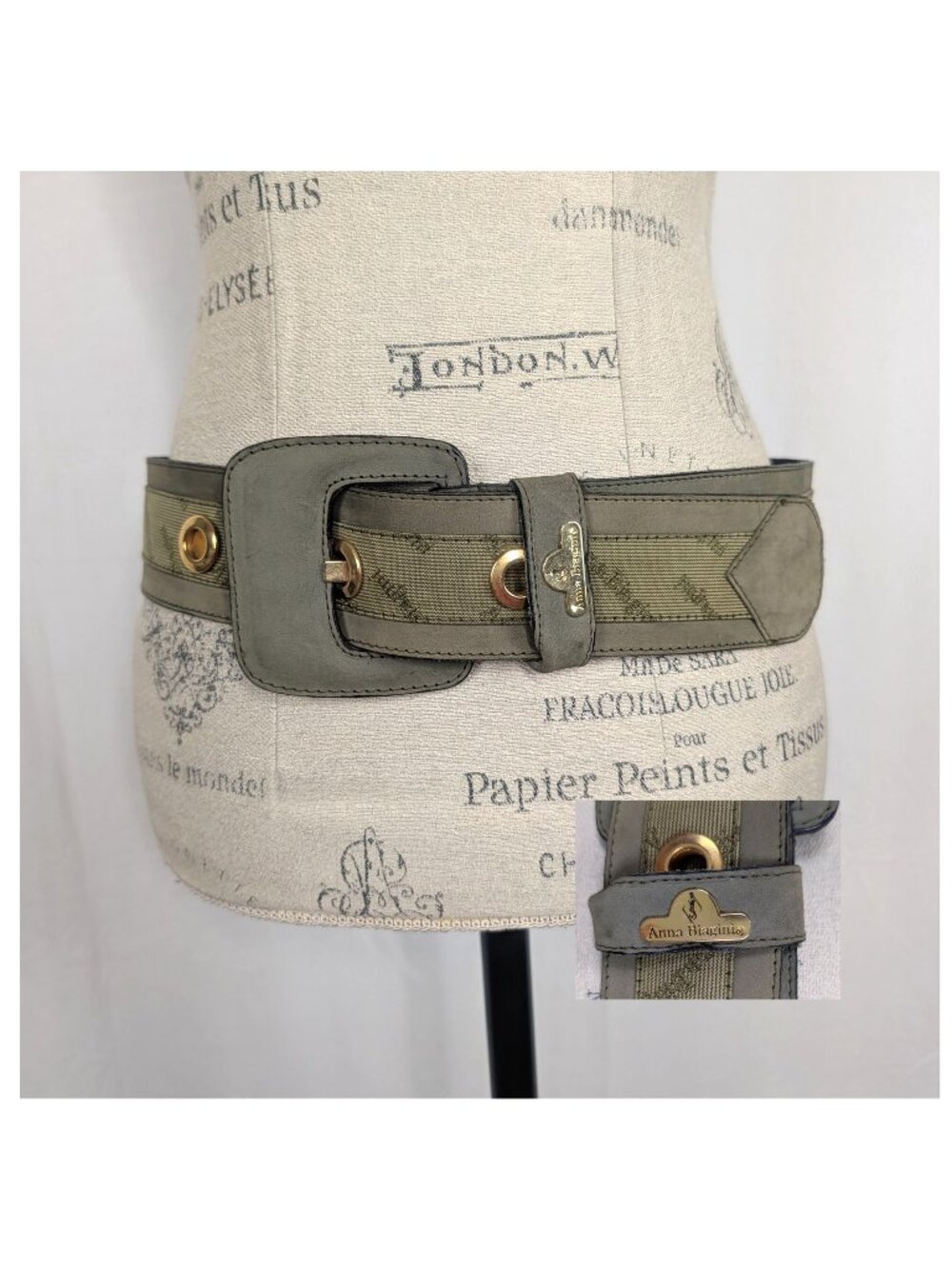 Vintage 90s Anna Biagini Belt Small Wide Green Suede
